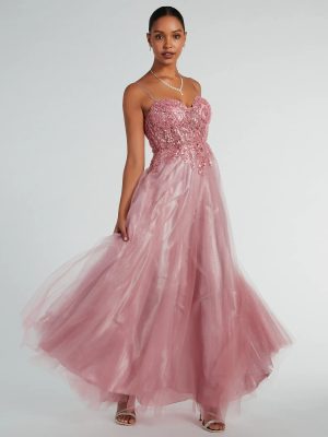 Aila Sweetheart Beaded A-Line Glitter Formal Dress