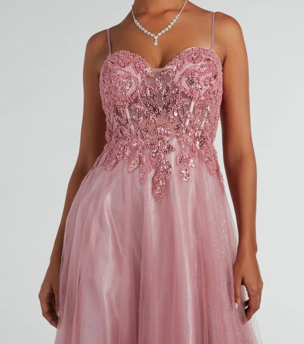 Aila Sweetheart Beaded A-Line Glitter Formal Dress - Image 3