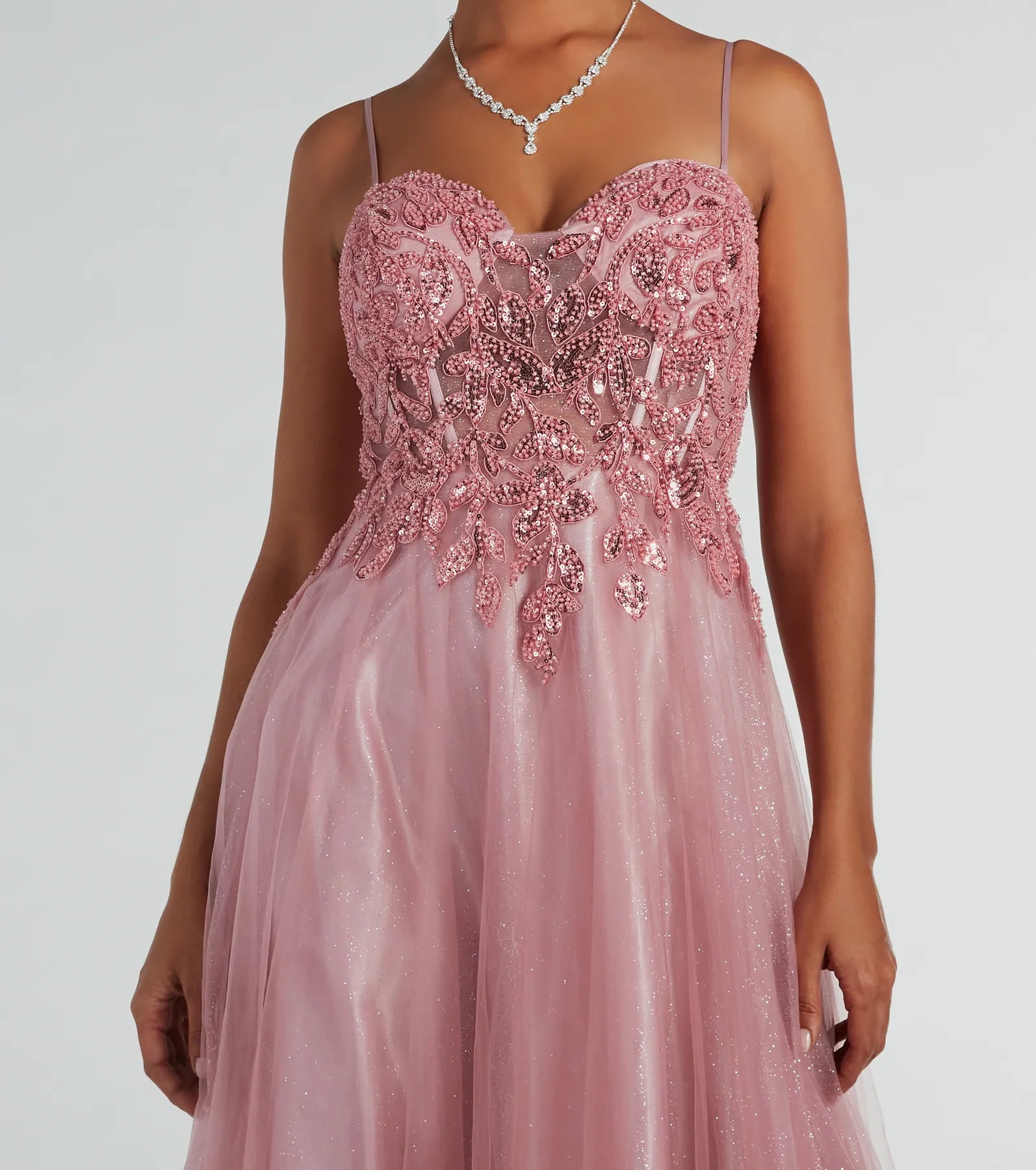 Aila Sweetheart Beaded A-Line Glitter Formal Dress - Image 3