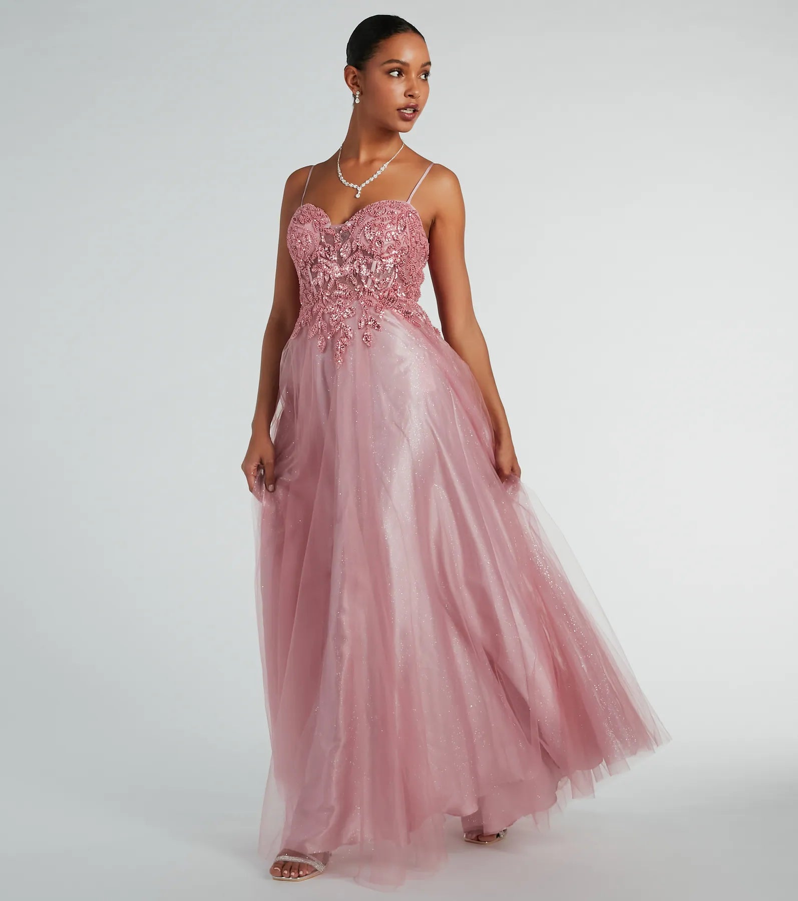 Aila Sweetheart Beaded A-Line Glitter Formal Dress - Image 4