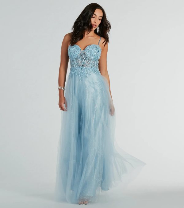 Aila Sweetheart Beaded A-Line Glitter Formal Dress - Image 5