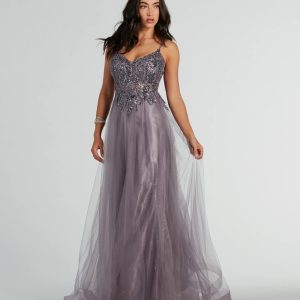 Vanessa A-Line Glitter Tulle Formal Dress
