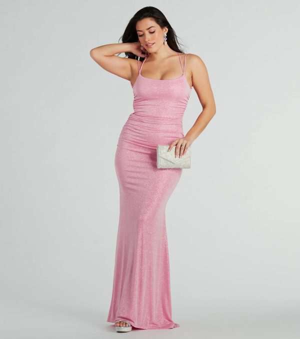 Rylie Formal Glitter Lace-Up Column Dress - Image 2