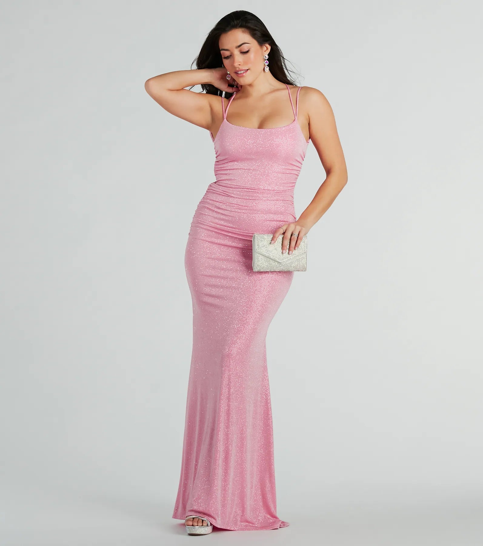 Rylie Formal Glitter Lace-Up Column Dress - Image 2