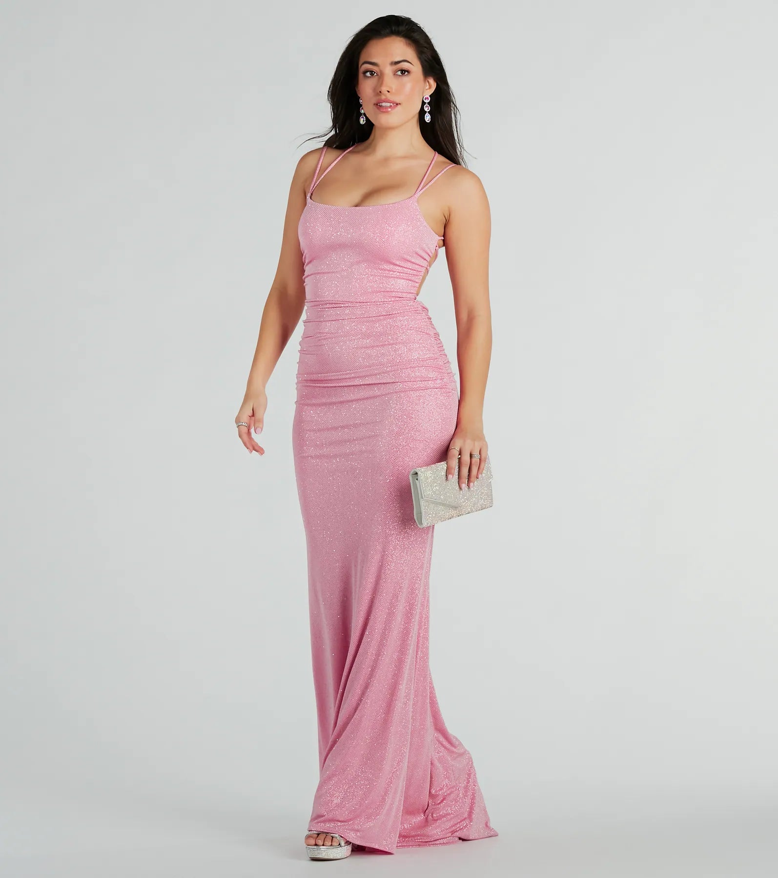 Rylie Formal Glitter Lace-Up Column Dress - Image 4