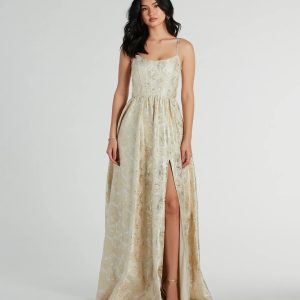 Hailee Corset Floral Jacquard A-Line Formal Dress