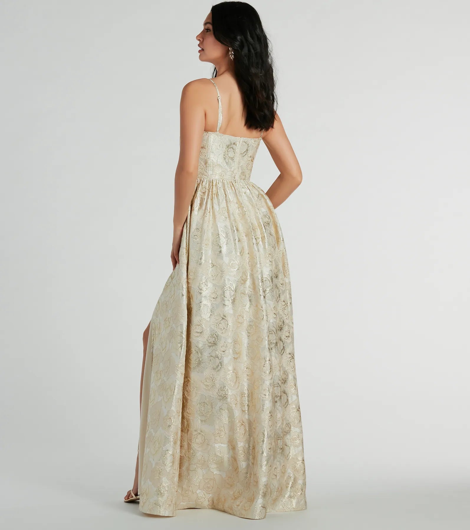 Hailee Corset Floral Jacquard A-Line Formal Dress - Image 2