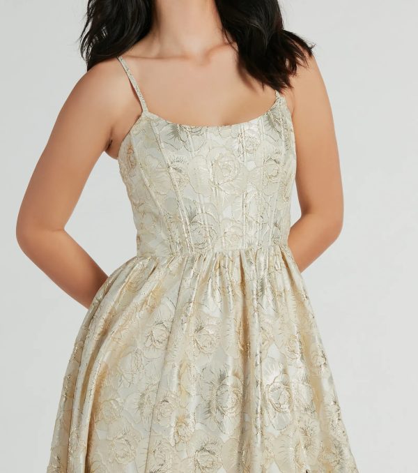Hailee Corset Floral Jacquard A-Line Formal Dress - Image 3