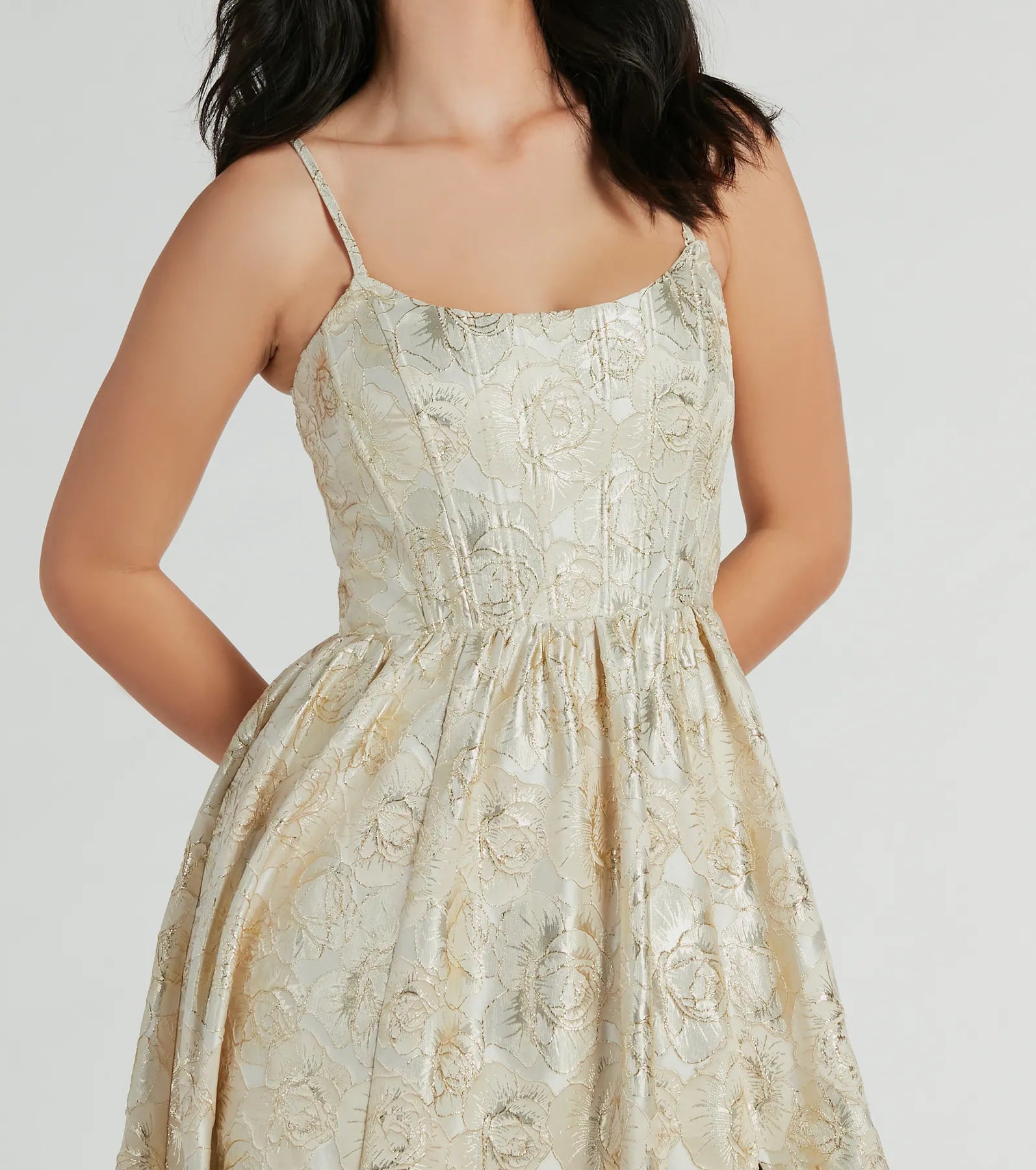 Hailee Corset Floral Jacquard A-Line Formal Dress - Image 3