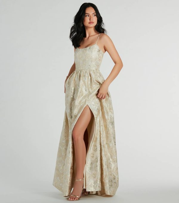 Hailee Corset Floral Jacquard A-Line Formal Dress - Image 4