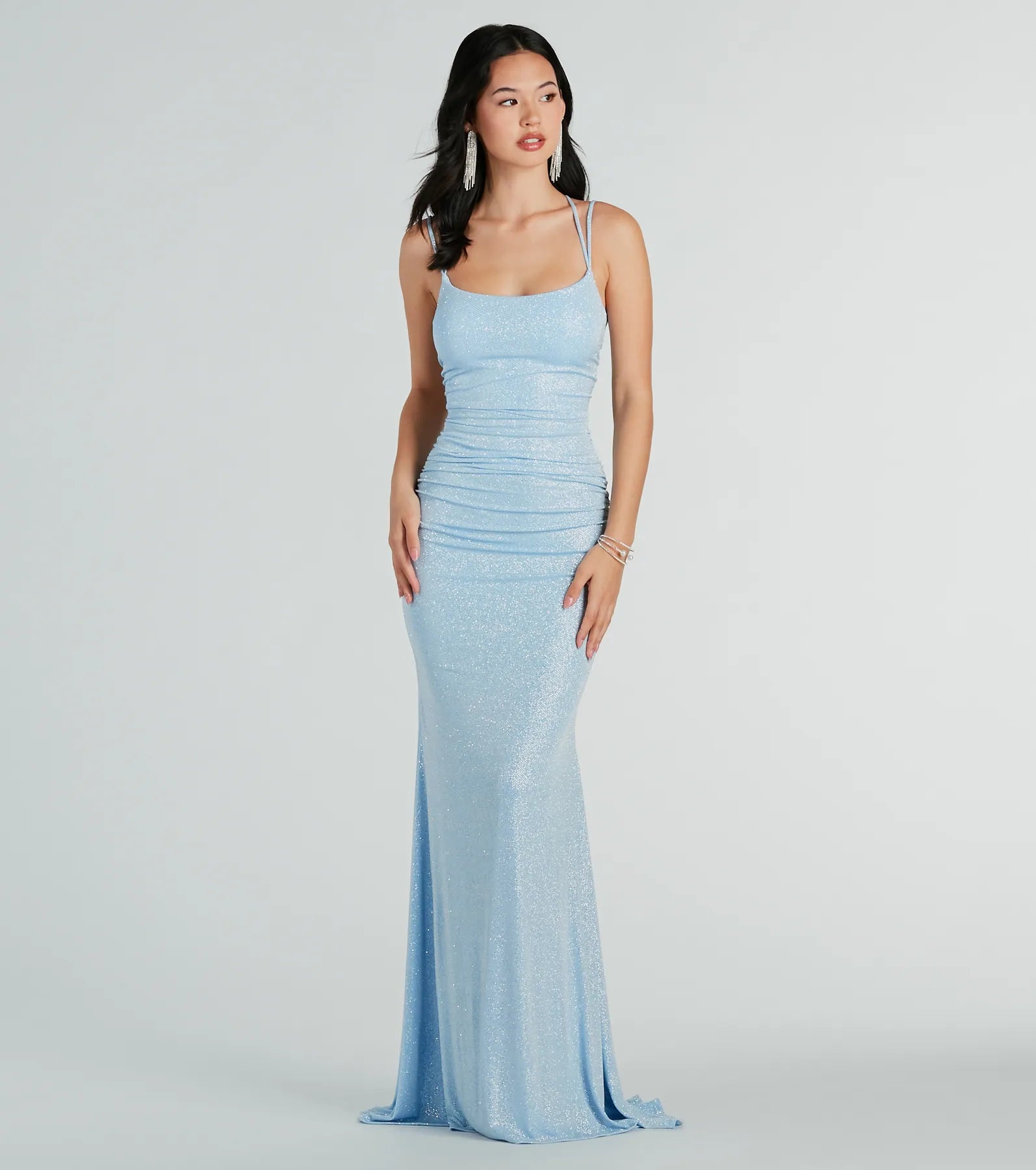 Rylie Formal Glitter Lace-Up Column Dress - Image 5