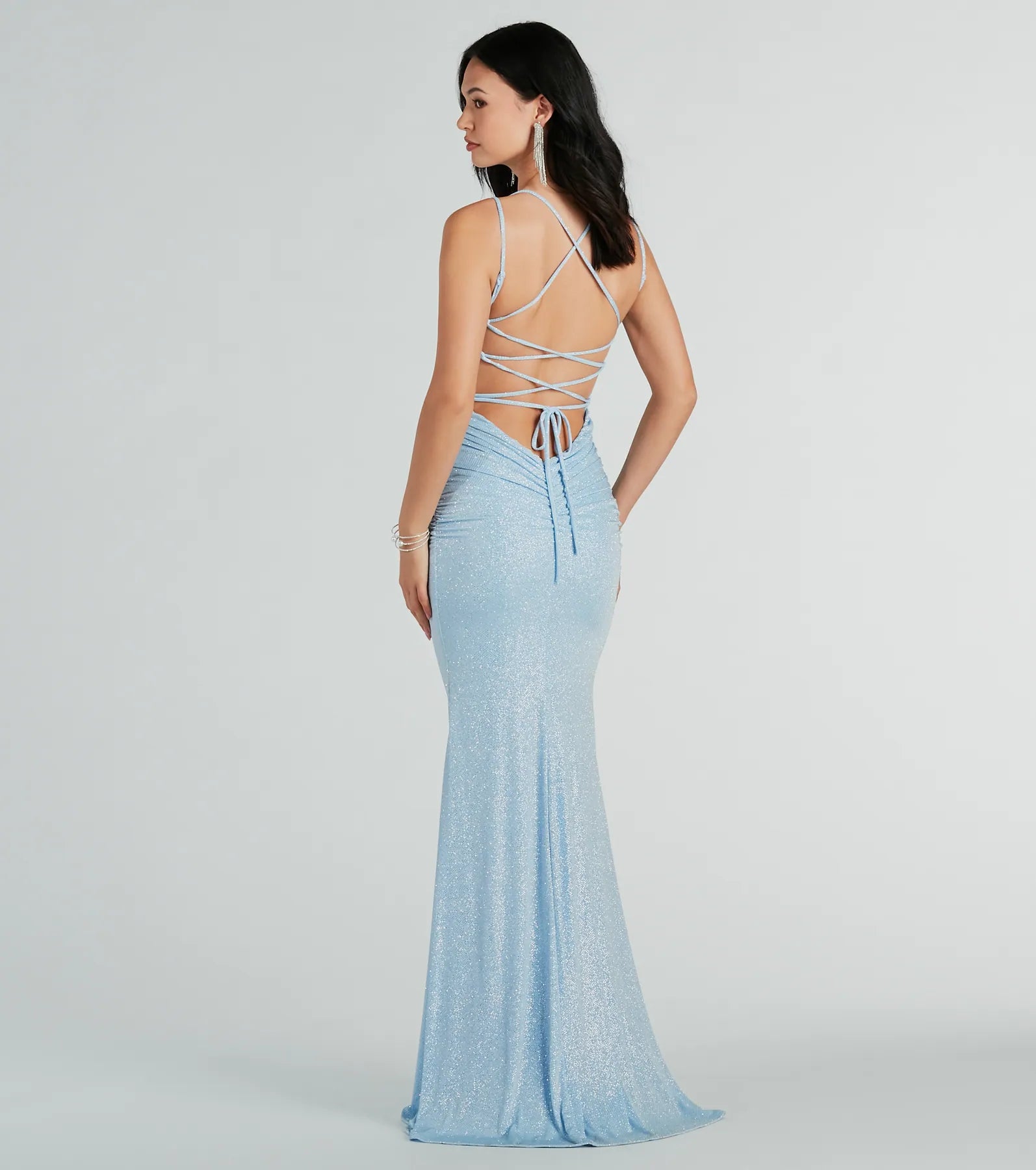 Rylie Formal Glitter Lace-Up Column Dress - Image 6