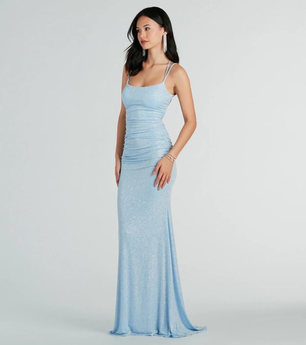 Rylie Formal Glitter Lace-Up Column Dress - Image 7