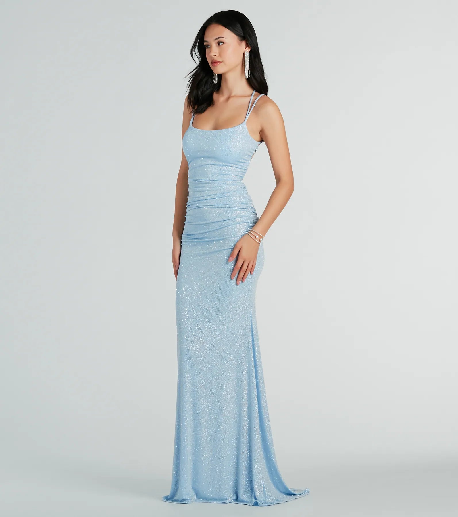 Rylie Formal Glitter Lace-Up Column Dress - Image 7