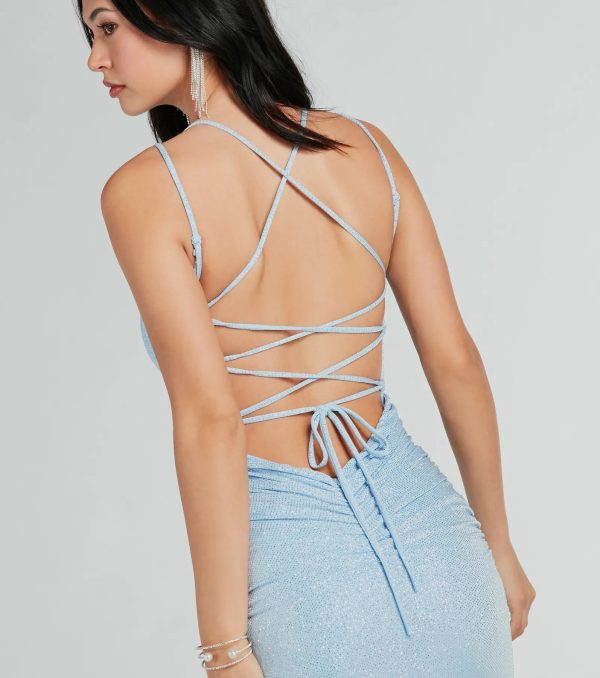Rylie Formal Glitter Lace-Up Column Dress - Image 8