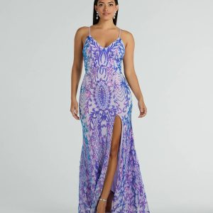 Catherine V-Neck Slit Mermaid Sequin Formal Dress