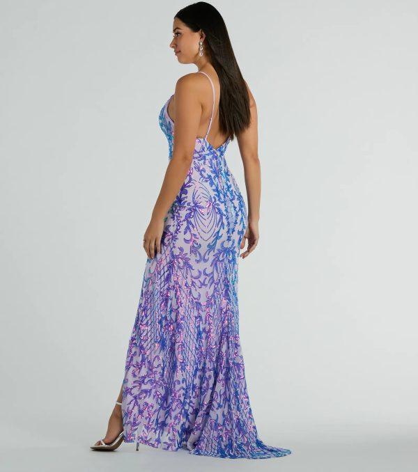 Catherine V-Neck Slit Mermaid Sequin Formal Dress - Image 2