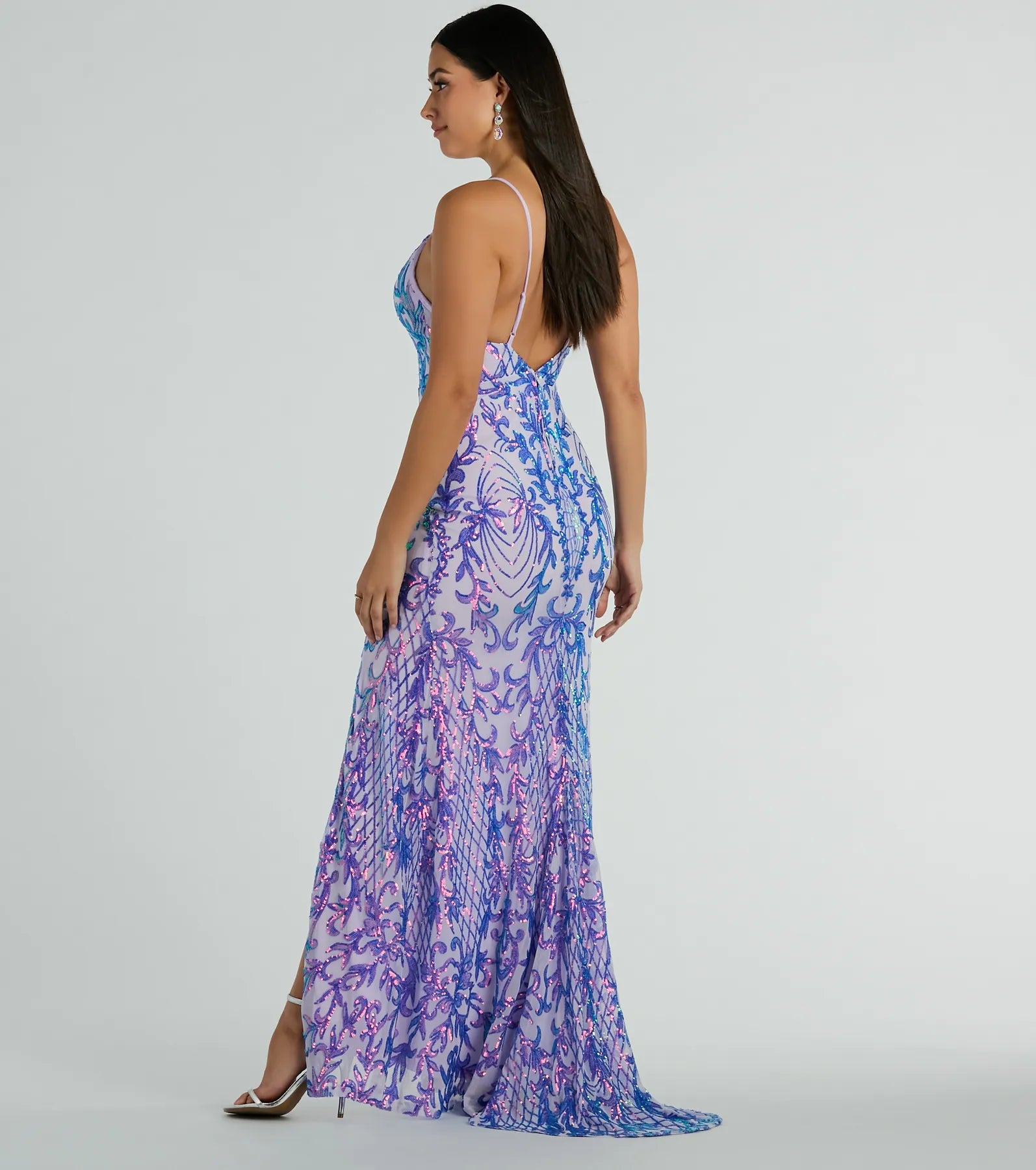 Catherine V-Neck Slit Mermaid Sequin Formal Dress - Image 2
