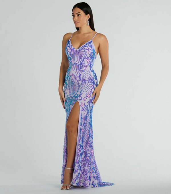 Catherine V-Neck Slit Mermaid Sequin Formal Dress - Image 4