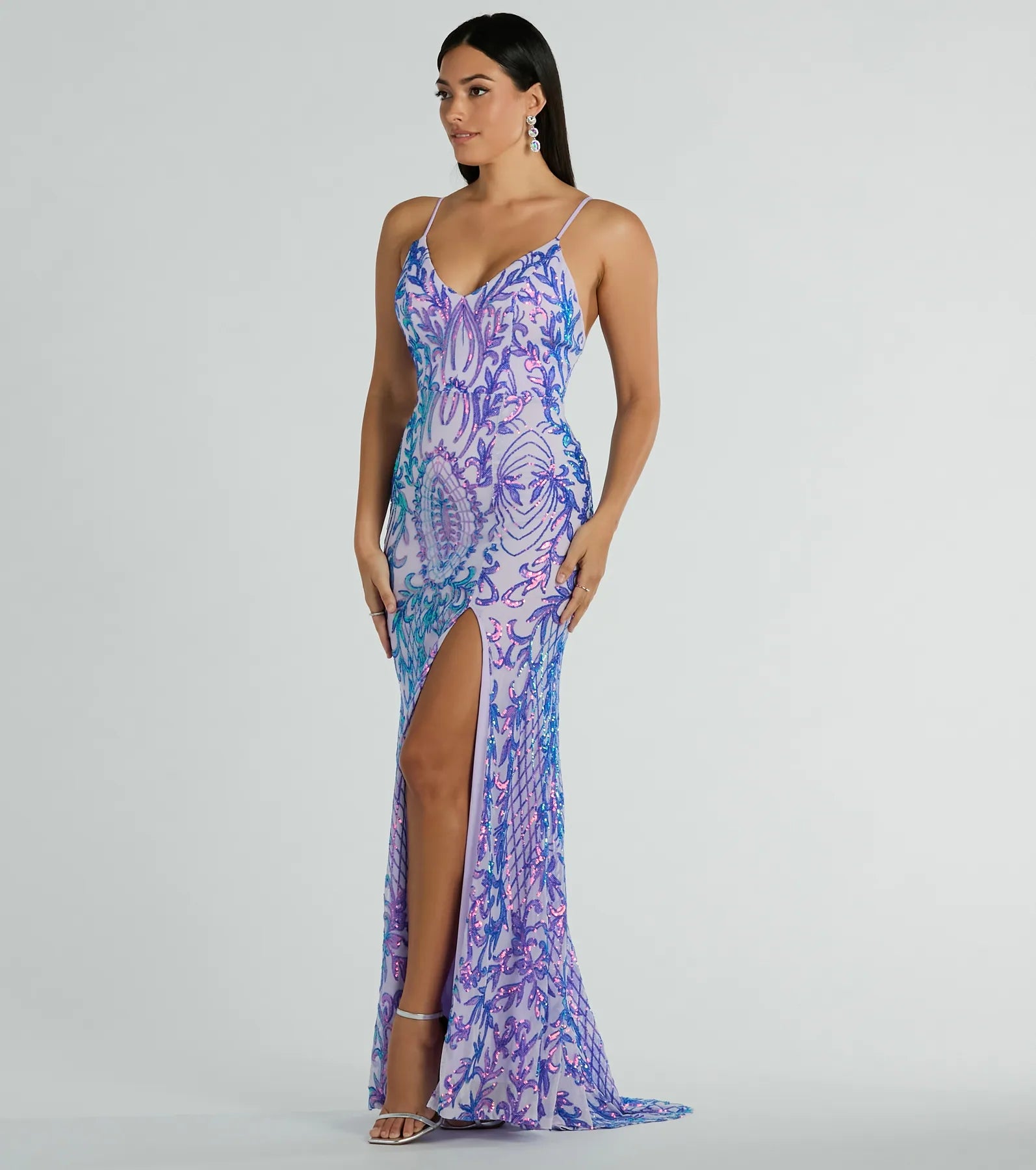 Catherine V-Neck Slit Mermaid Sequin Formal Dress - Image 4