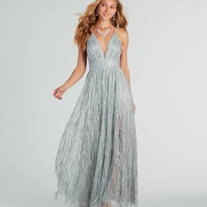 Azel Formal Glitter Tulle A-Line Long Dress