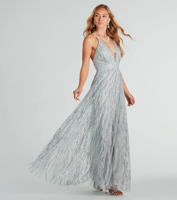Azel Formal Glitter Tulle A-Line Long Dress - Image 3