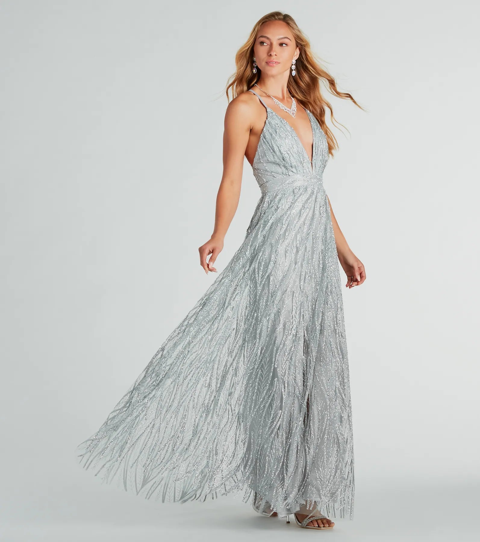 Azel Formal Glitter Tulle A-Line Long Dress - Image 3