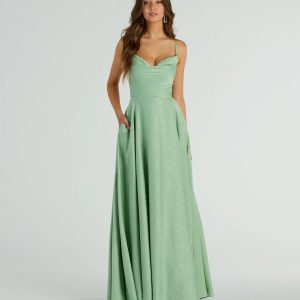 Silvia Lace-Up Floral Satin A-Line Formal Dress