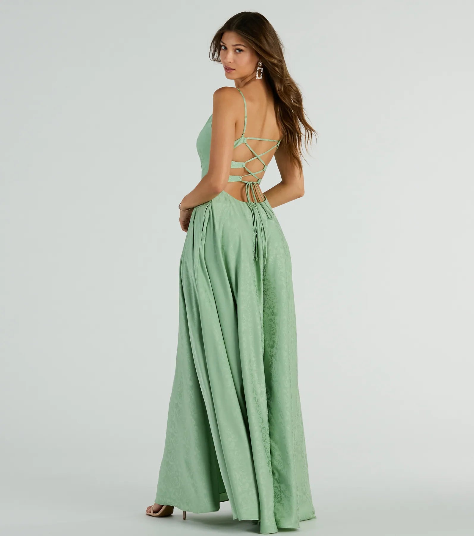 Silvia Lace-Up Floral Satin A-Line Formal Dress - Image 2
