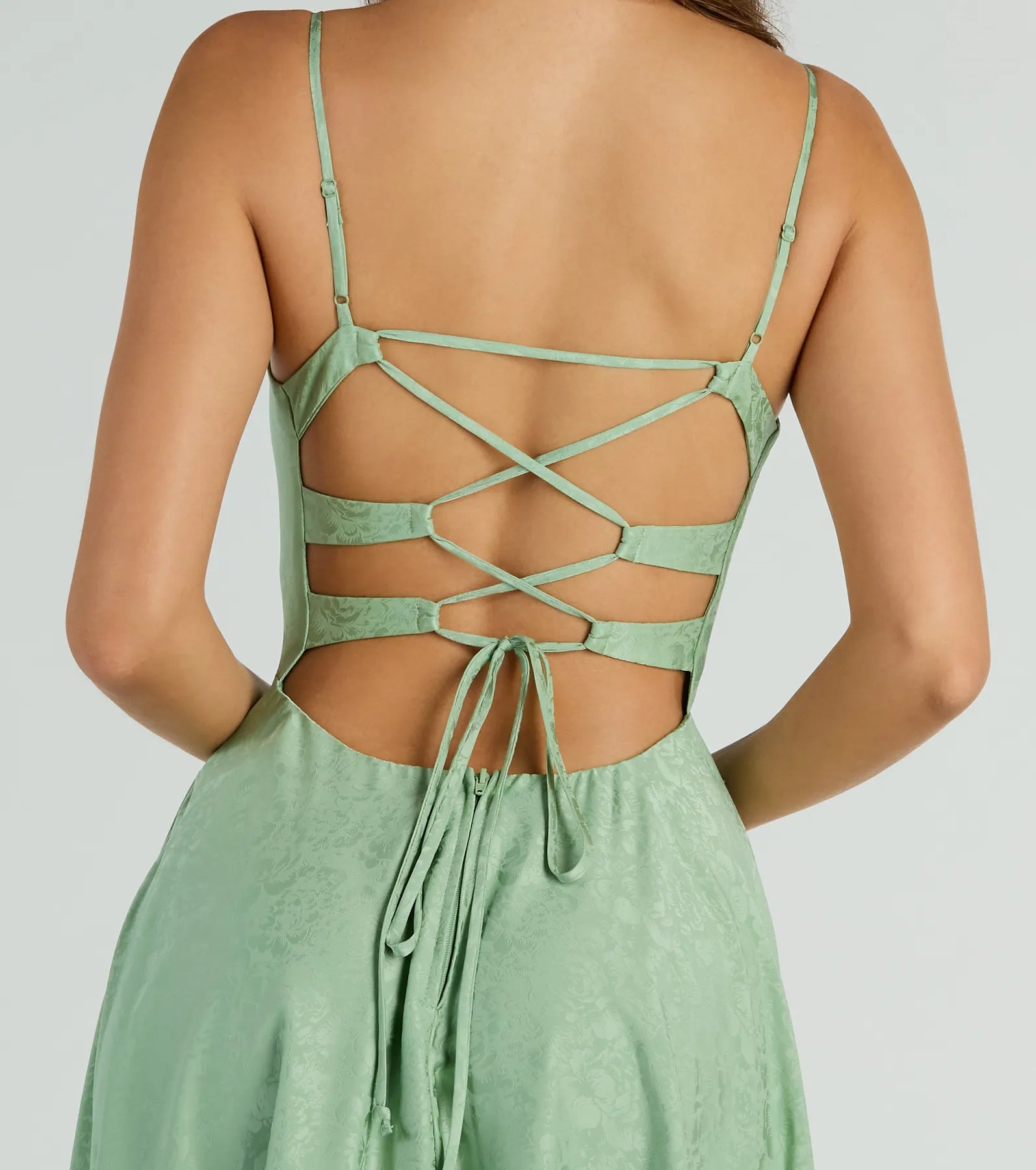 Silvia Lace-Up Floral Satin A-Line Formal Dress - Image 4
