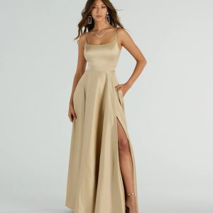 Cassandra Lace Up A-Line Satin Formal Dress