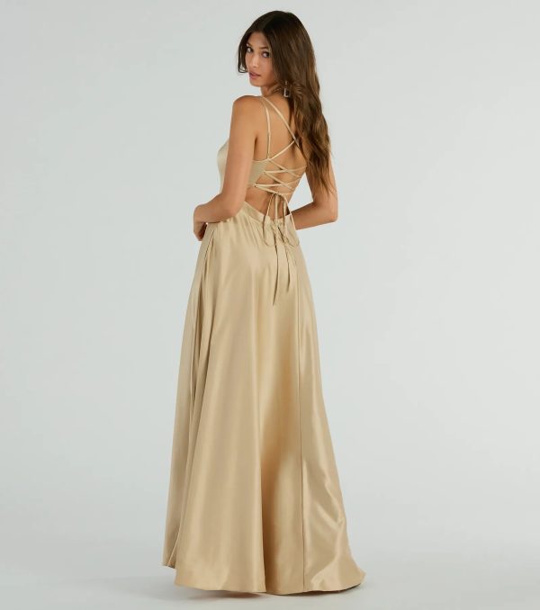 Cassandra Lace Up A-Line Satin Formal Dress - Image 2