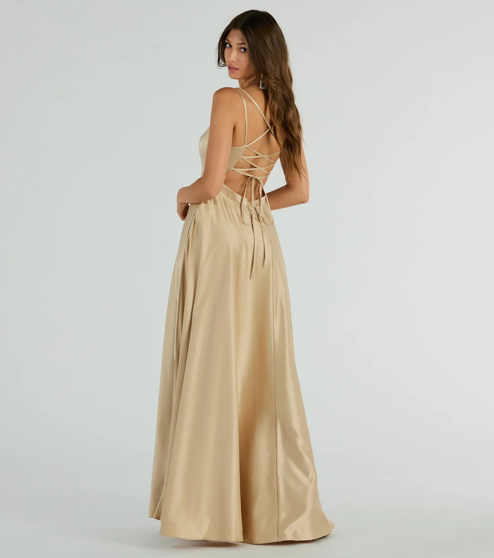 Cassandra Lace Up A-Line Satin Formal Dress - Image 2