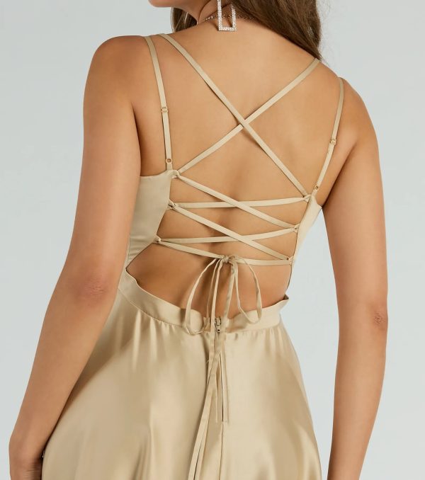 Cassandra Lace Up A-Line Satin Formal Dress - Image 4