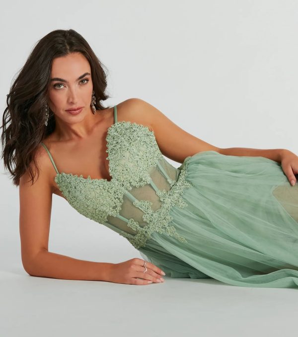 Fatima V-Neck Embroidered A-Line Tulle Dress - Image 2