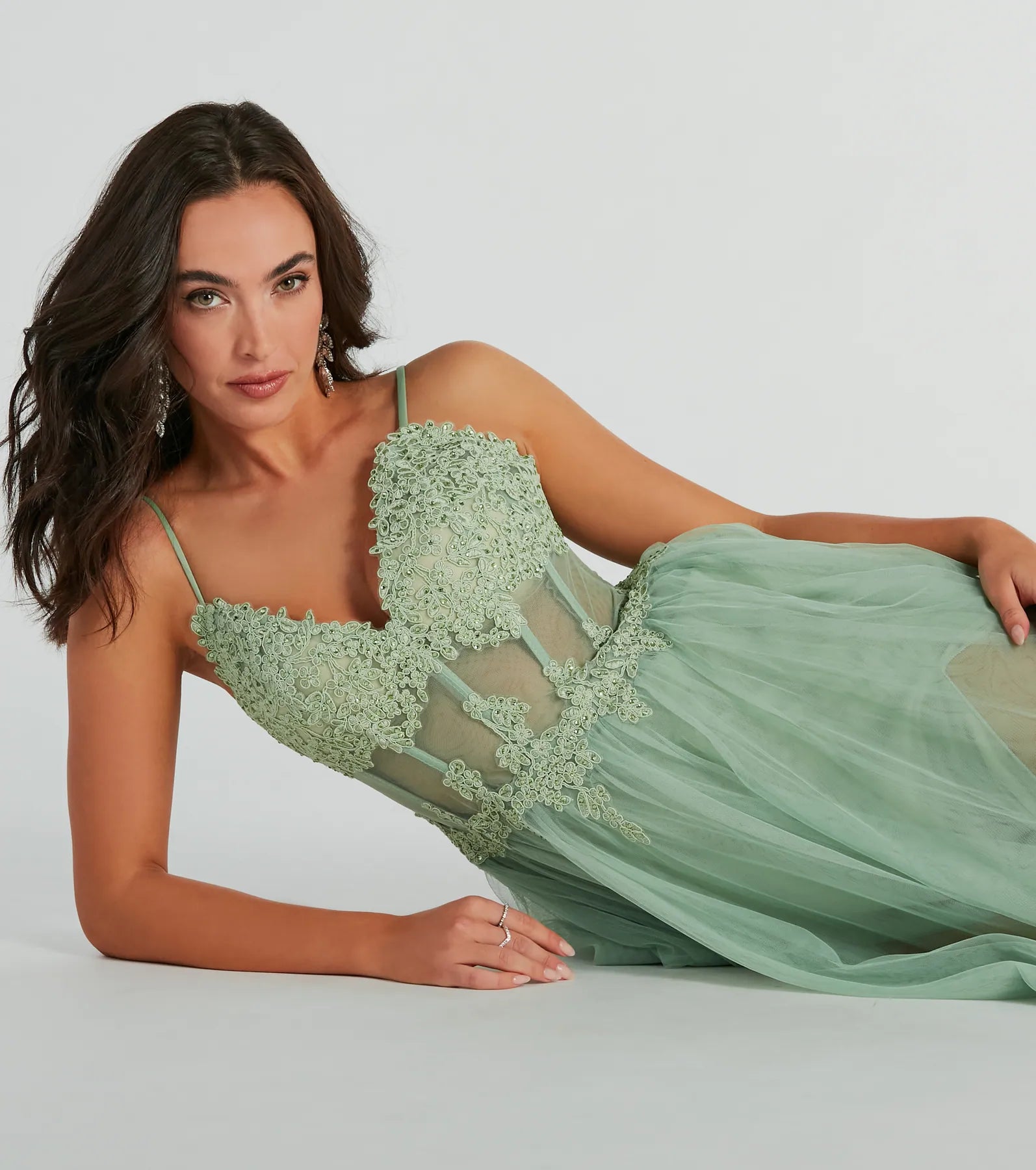 Fatima V-Neck Embroidered A-Line Tulle Dress - Image 2
