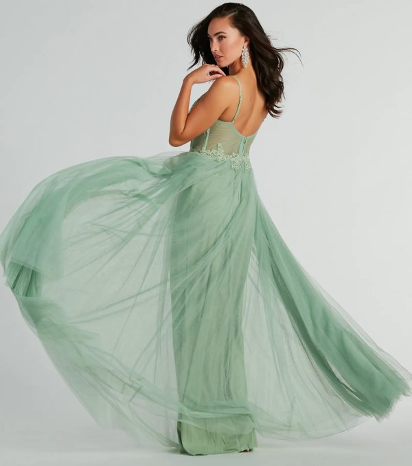 Fatima V-Neck Embroidered A-Line Tulle Dress - Image 3