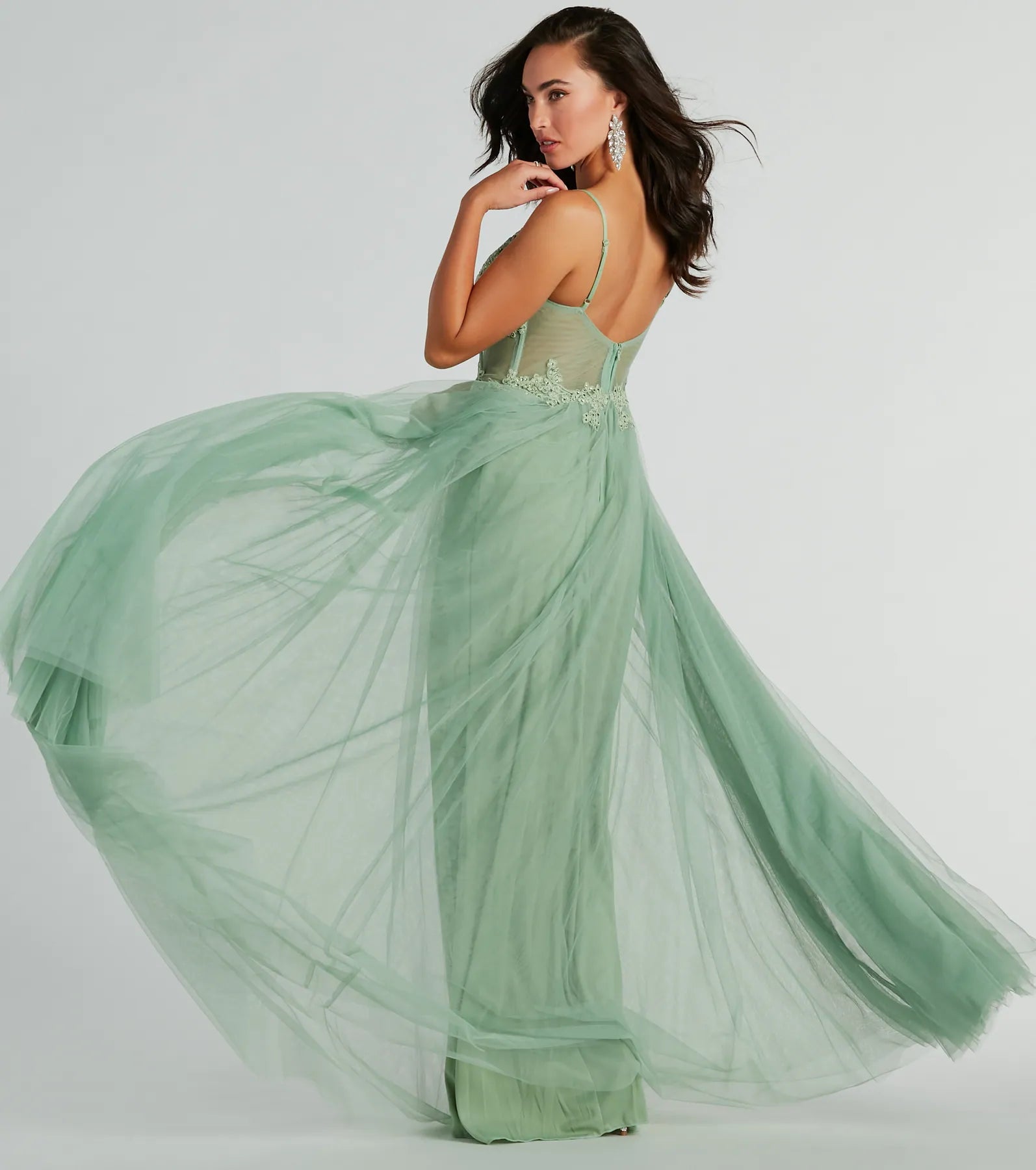 Fatima V-Neck Embroidered A-Line Tulle Dress - Image 3