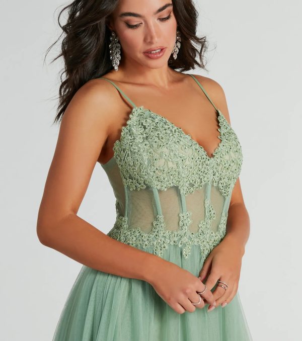 Fatima V-Neck Embroidered A-Line Tulle Dress - Image 4