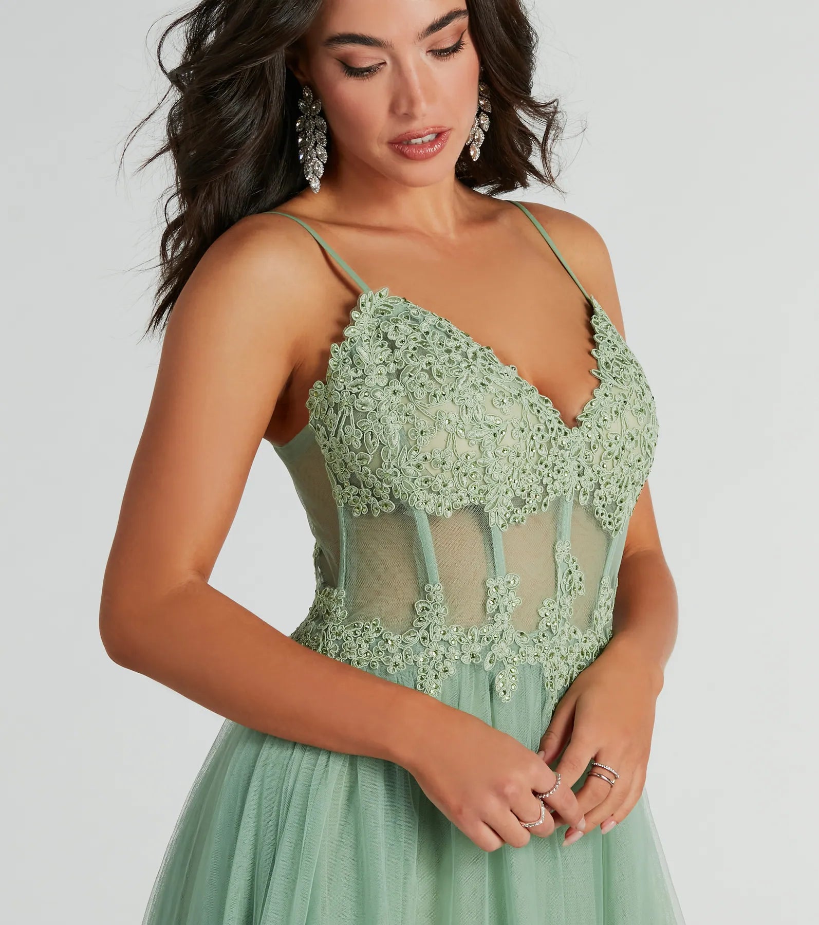 Fatima V-Neck Embroidered A-Line Tulle Dress - Image 4