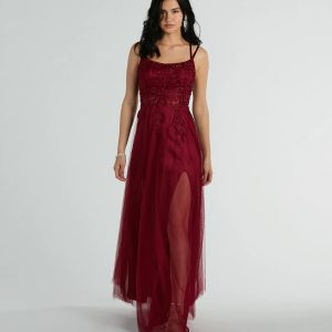 Leslie Floral Applique Lace Up A-Line Formal Dress