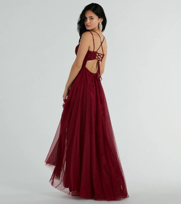 Leslie Floral Applique Lace Up A-Line Formal Dress - Image 2