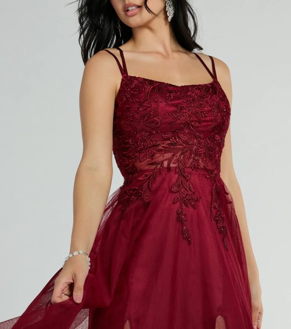 Leslie Floral Applique Lace Up A-Line Formal Dress - Image 3