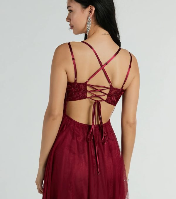 Leslie Floral Applique Lace Up A-Line Formal Dress - Image 4