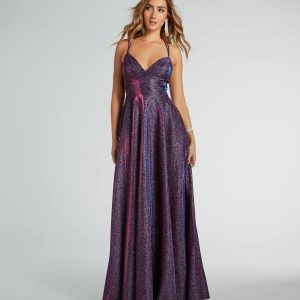 Sherry Caged Strappy A-Line Glitter Formal Dress