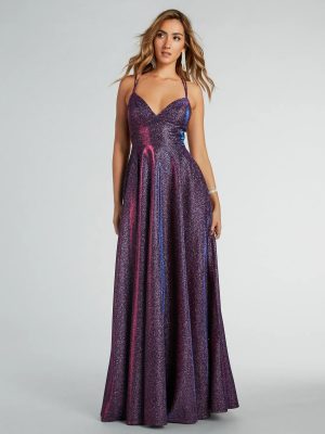 Sherry Caged Strappy A-Line Glitter Formal Dress