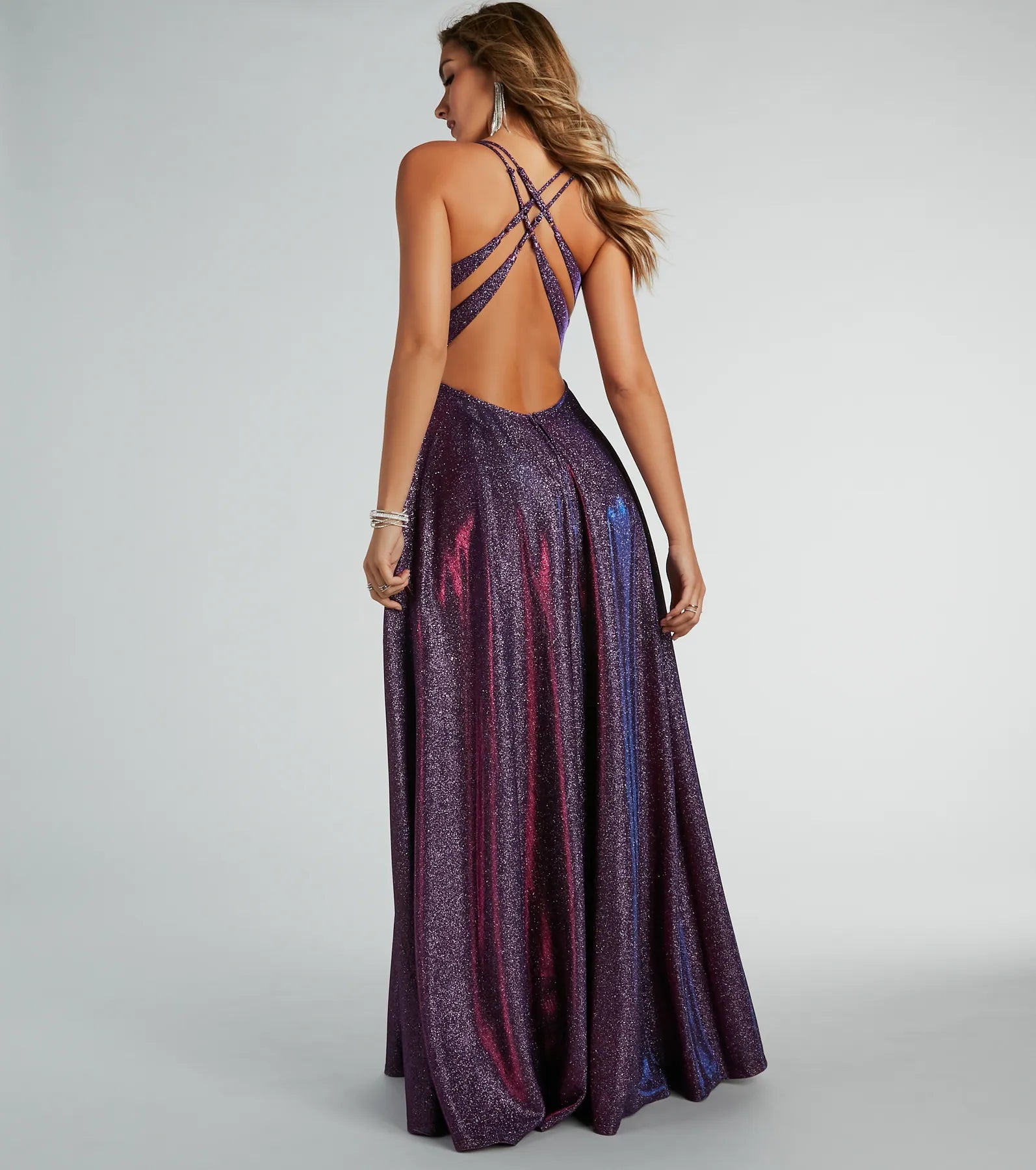 Sherry Caged Strappy A-Line Glitter Formal Dress - Image 2