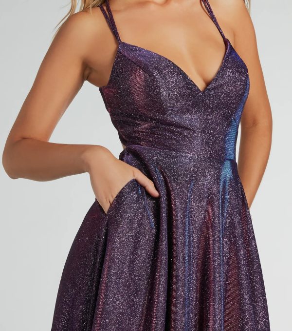Sherry Caged Strappy A-Line Glitter Formal Dress - Image 3