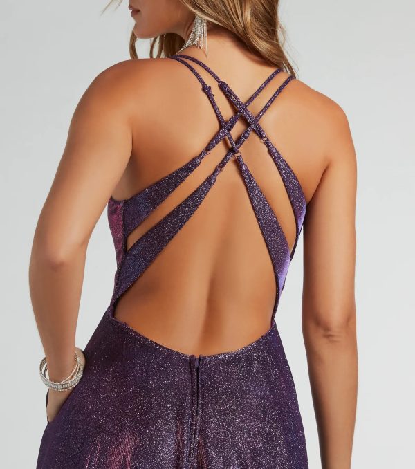 Sherry Caged Strappy A-Line Glitter Formal Dress - Image 4