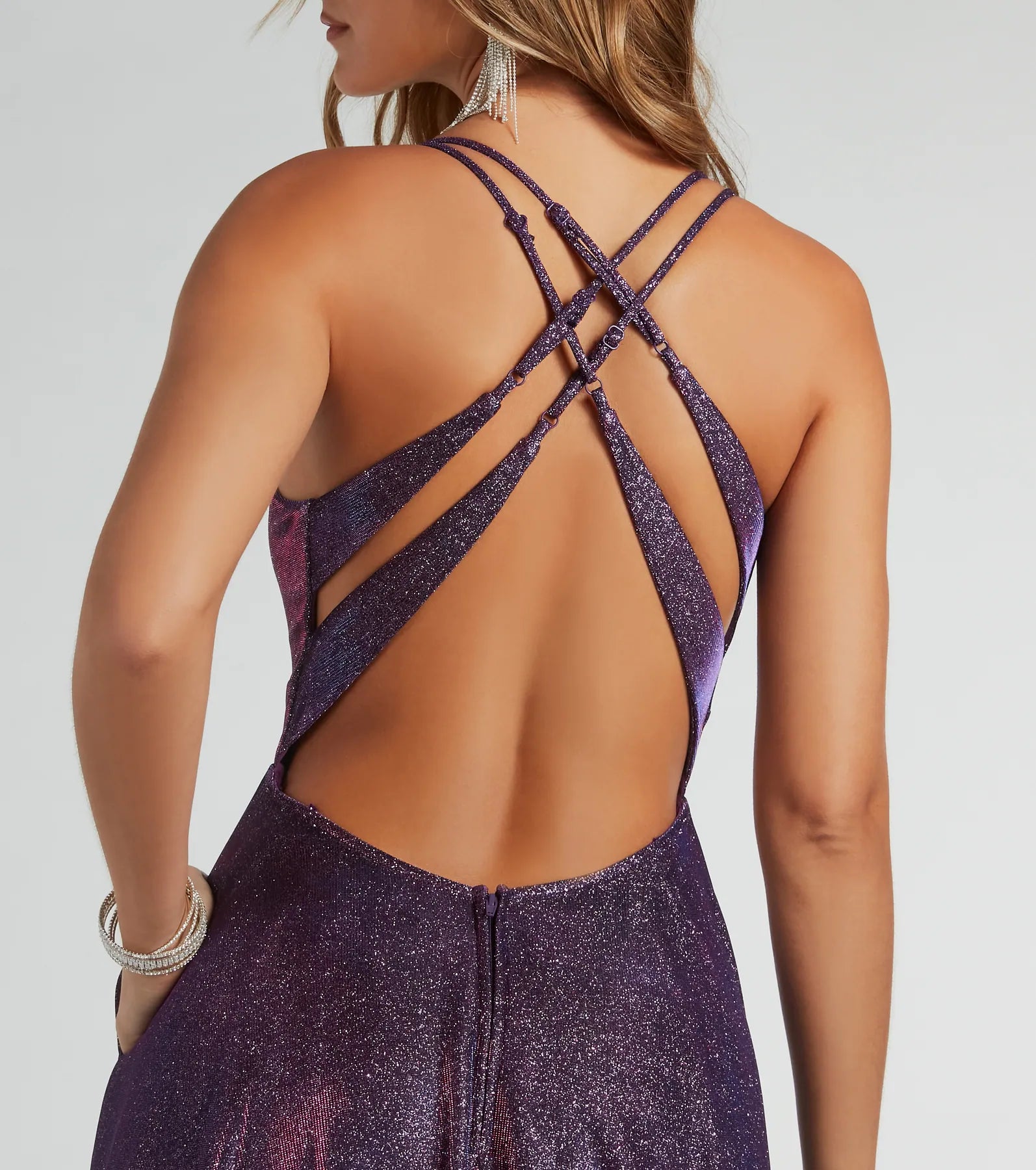 Sherry Caged Strappy A-Line Glitter Formal Dress - Image 4